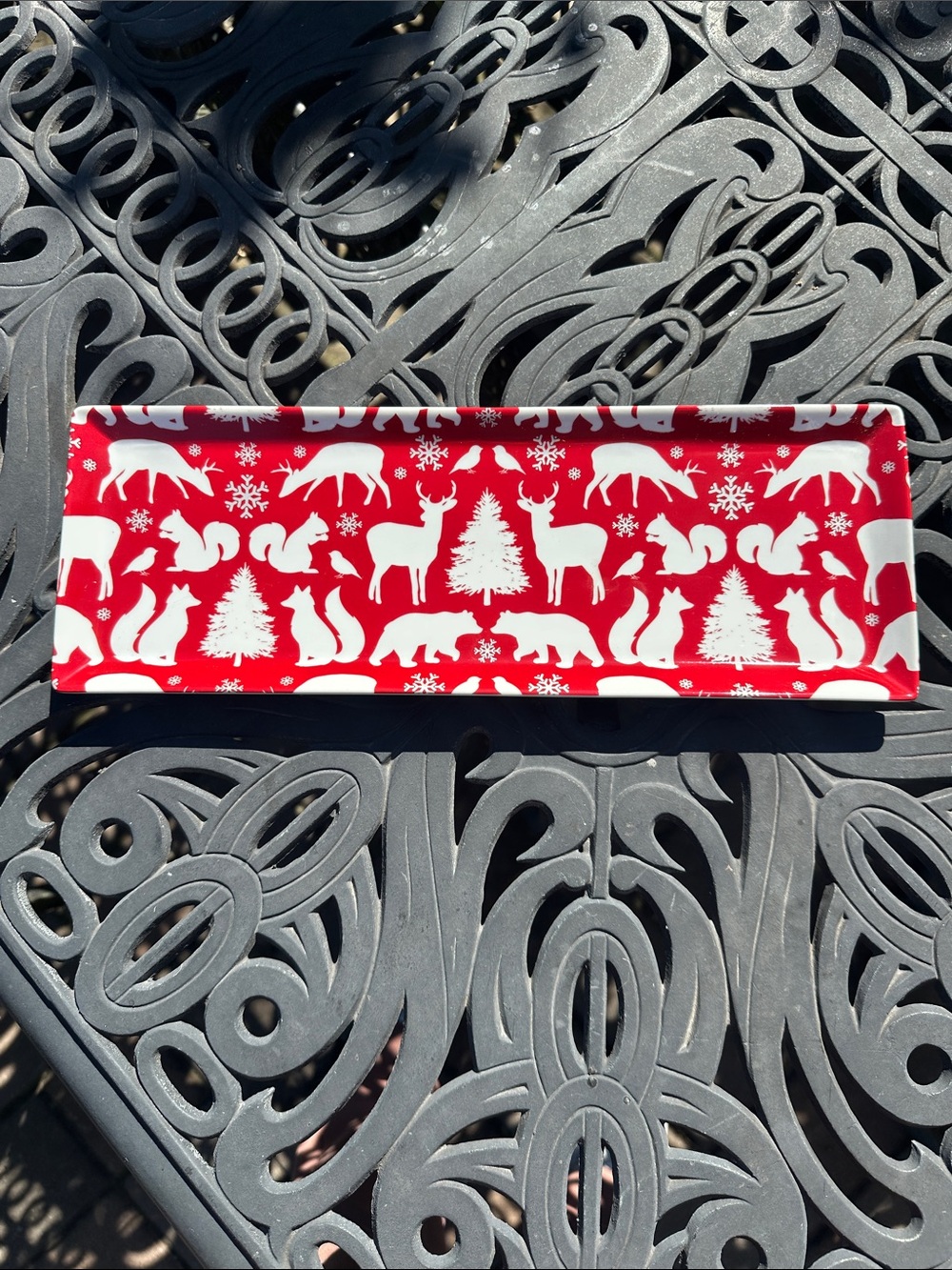 Food network Red Woodland Animals Tray - Holiday Serving Plate